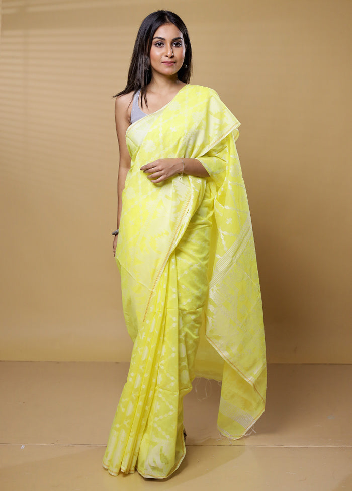 Yellow Khadi Cotton Saree With Blouse Piece