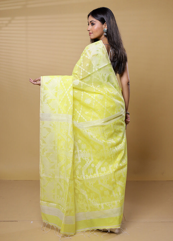 Yellow Khadi Cotton Saree With Blouse Piece