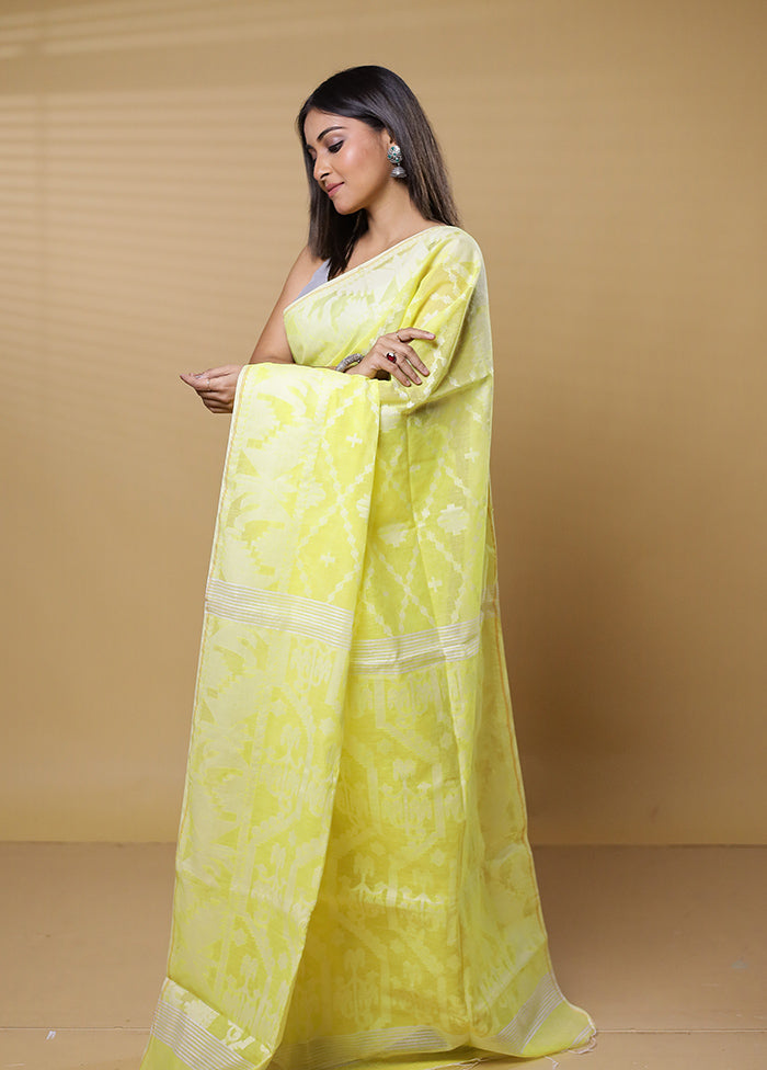 Yellow Khadi Cotton Saree With Blouse Piece