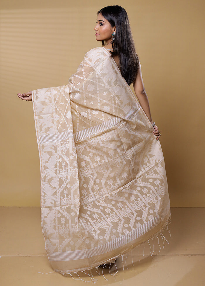 Cream Khadi Cotton Saree With Blouse Piece