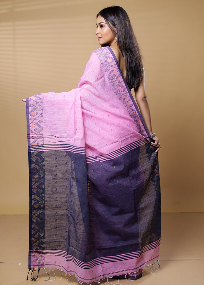 Pink Khadi Cotton Saree With Blouse Piece