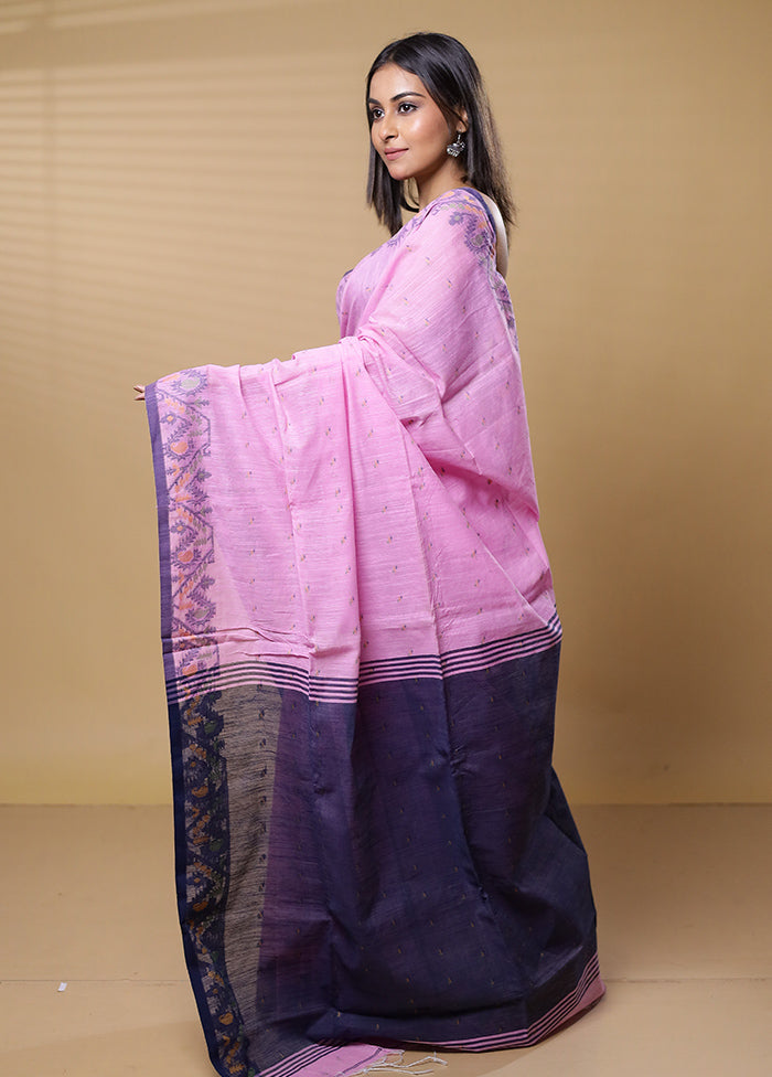 Pink Khadi Cotton Saree With Blouse Piece