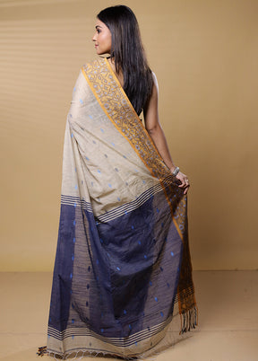 Cream Khadi Cotton Saree With Blouse Piece