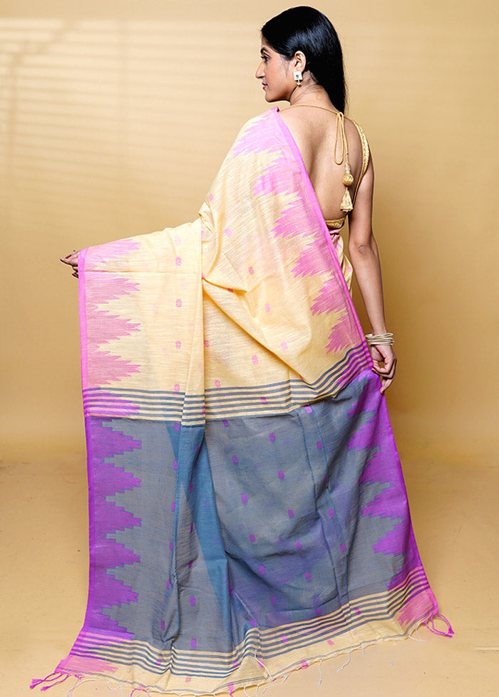 Yellow Khadi Cotton Saree With Blouse Piece