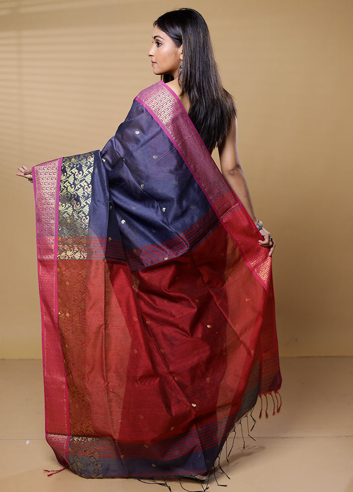 Blue Khadi Cotton Saree With Blouse Piece