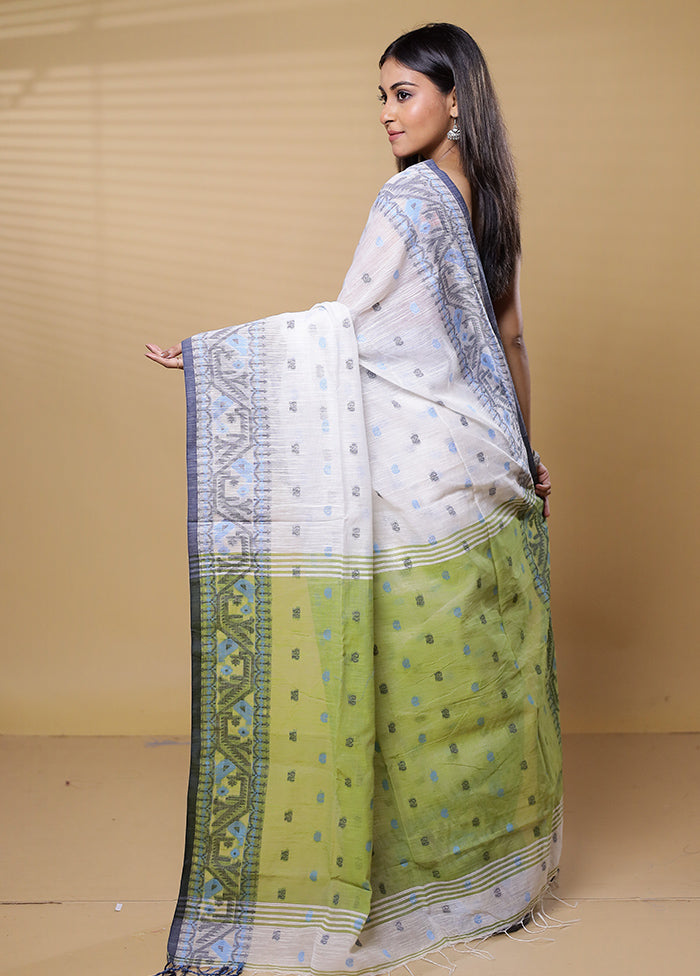 White Khadi Cotton Saree With Blouse Piece