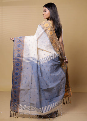 Cream Khadi Cotton Saree With Blouse Piece