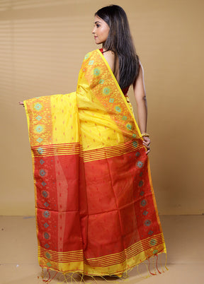 Red Khadi Cotton Saree With Blouse Piece