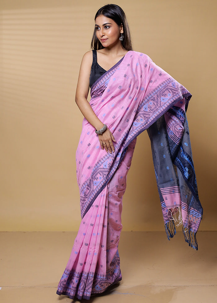 Pink Khadi Cotton Saree With Blouse Piece