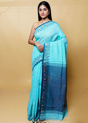 Green Khadi Cotton Saree With Blouse Piece