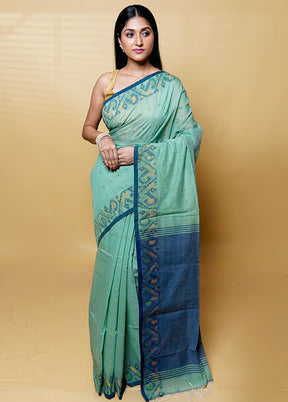 Green Khadi Cotton Saree With Blouse Piece