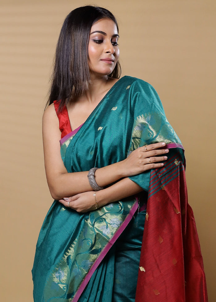 Green Khadi Cotton Saree With Blouse Piece