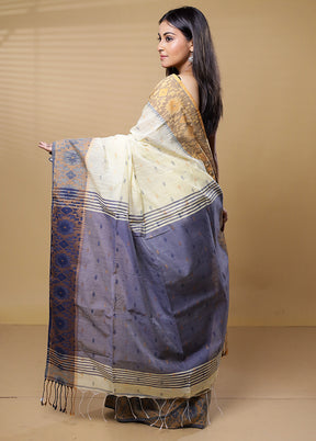 Cream Khadi Cotton Saree With Blouse Piece