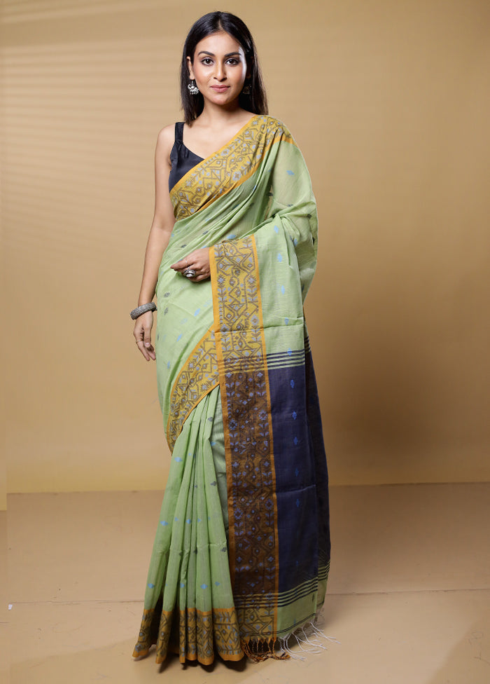 Green Khadi Cotton Saree With Blouse Piece