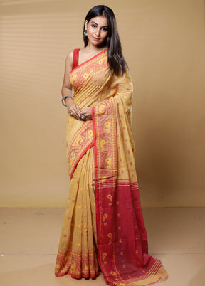 Cream Khadi Cotton Saree With Blouse Piece