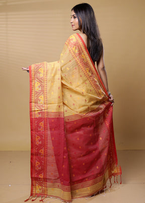 Cream Khadi Cotton Saree With Blouse Piece