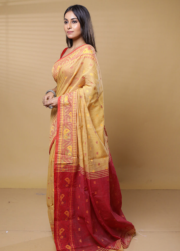 Cream Khadi Cotton Saree With Blouse Piece