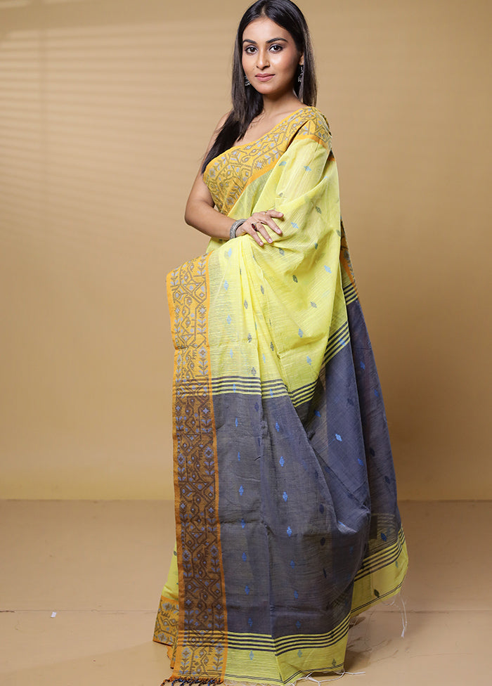 Yellow Khadi Cotton Saree With Blouse Piece