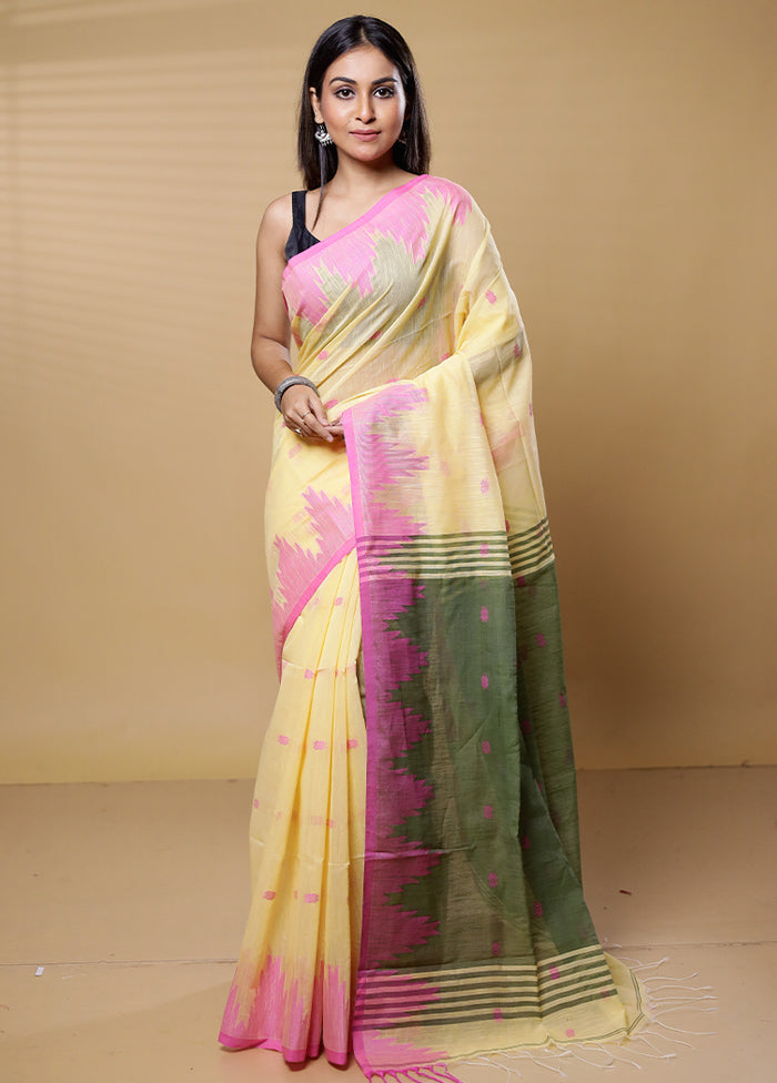 Yellow Khadi Cotton Saree With Blouse Piece