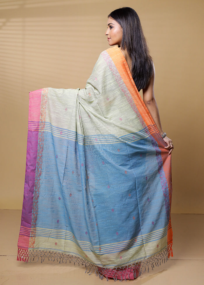 Green Khadi Cotton Saree With Blouse Piece