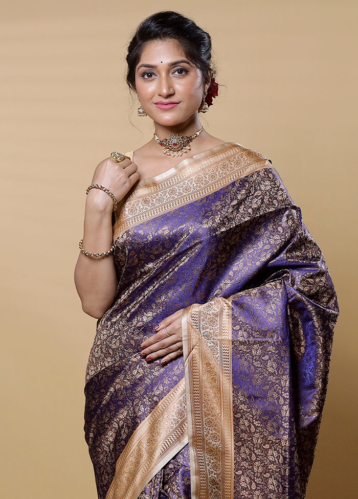 Blue Jamewar Silk Saree With Blouse Piece