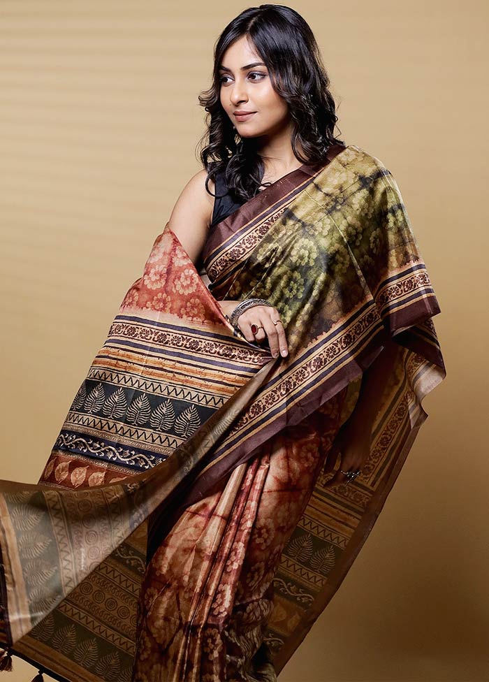 Brown Dupion Silk Saree With Blouse Piece