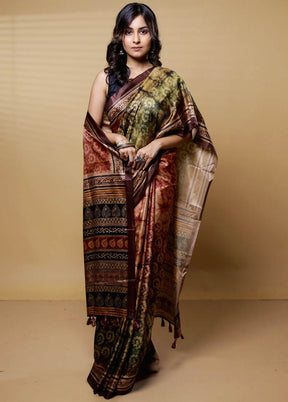 Brown Dupion Silk Saree With Blouse Piece