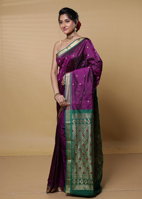 Purple Kanjivaram Silk Saree With Blouse Piece