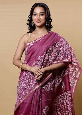 Purple Chanderi Cotton Saree With Blouse Piece