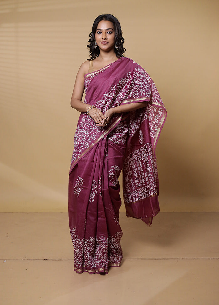 Purple Chanderi Cotton Saree With Blouse Piece