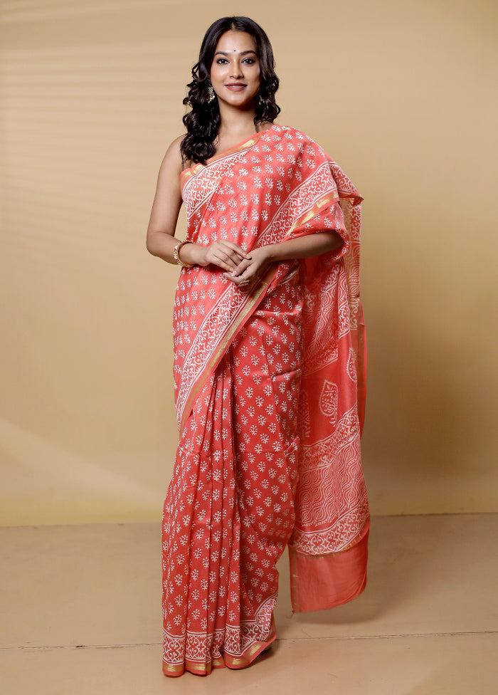 Pink Chanderi Cotton Saree With Blouse Piece