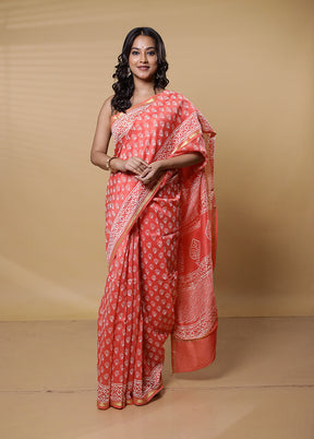 Pink Chanderi Cotton Saree With Blouse Piece