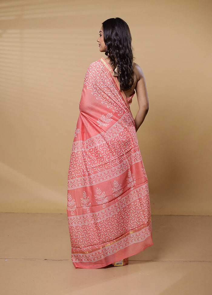 Pink Chanderi Cotton Saree With Blouse Piece