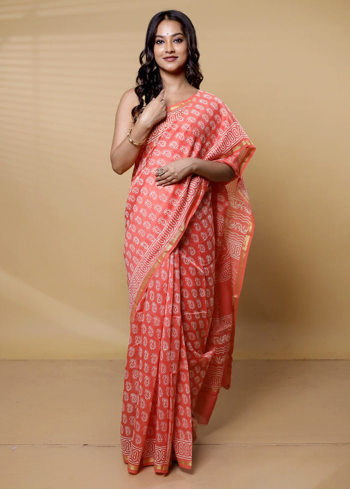 Pink Chanderi Cotton Saree With Blouse Piece