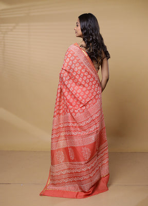 Pink Chanderi Cotton Saree With Blouse Piece