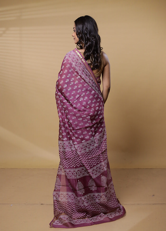 Pink Chanderi Cotton Saree With Blouse Piece