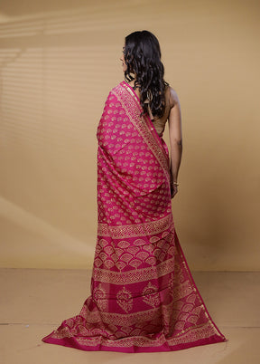 Pink Chanderi Cotton Saree With Blouse Piece