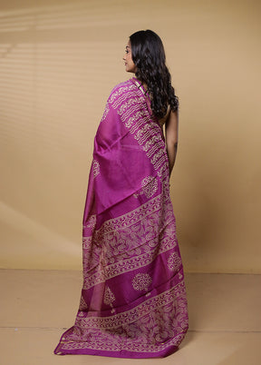 Purple Chanderi Cotton Saree With Blouse Piece