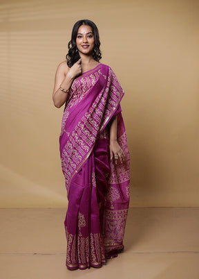 Purple Chanderi Cotton Saree With Blouse Piece