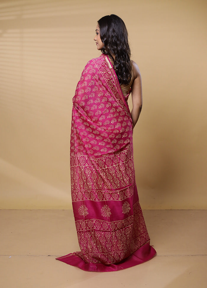 Pink Chanderi Cotton Saree With Blouse Piece