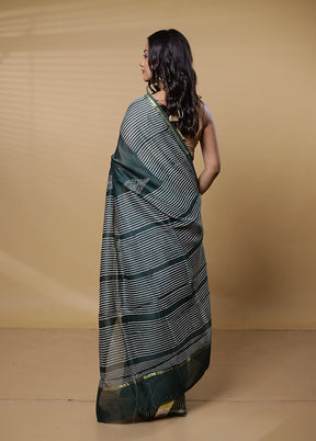 Green Chanderi Cotton Saree With Blouse Piece