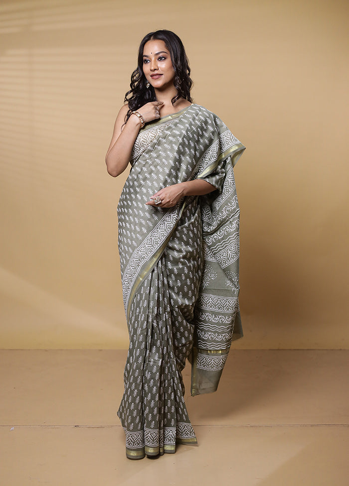 Cream Chanderi Cotton Saree With Blouse Piece