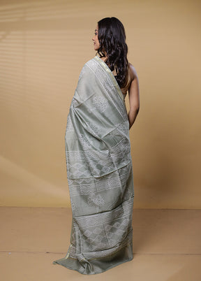 Green Chanderi Cotton Saree With Blouse Piece