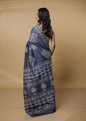 Grey Chanderi Cotton Saree With Blouse Piece