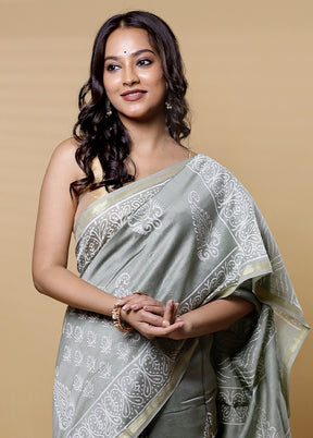 Cream Chanderi Cotton Saree With Blouse Piece