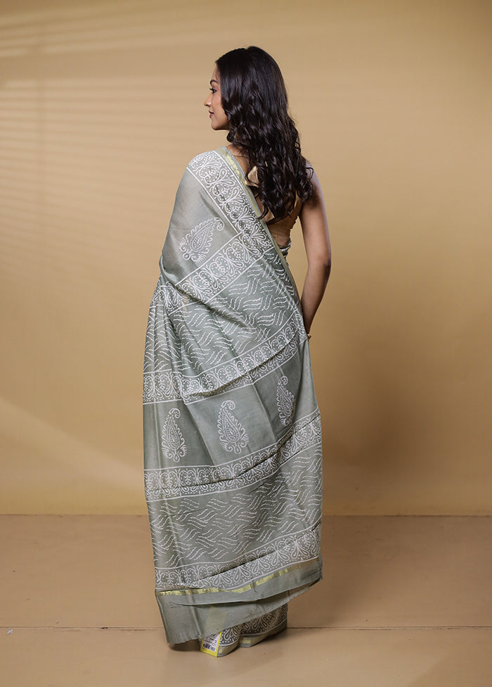 Cream Chanderi Cotton Saree With Blouse Piece