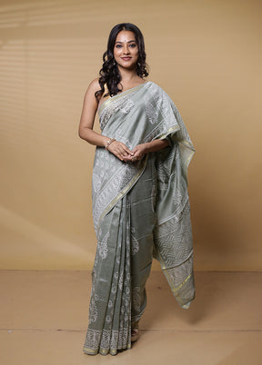 Cream Chanderi Cotton Saree With Blouse Piece