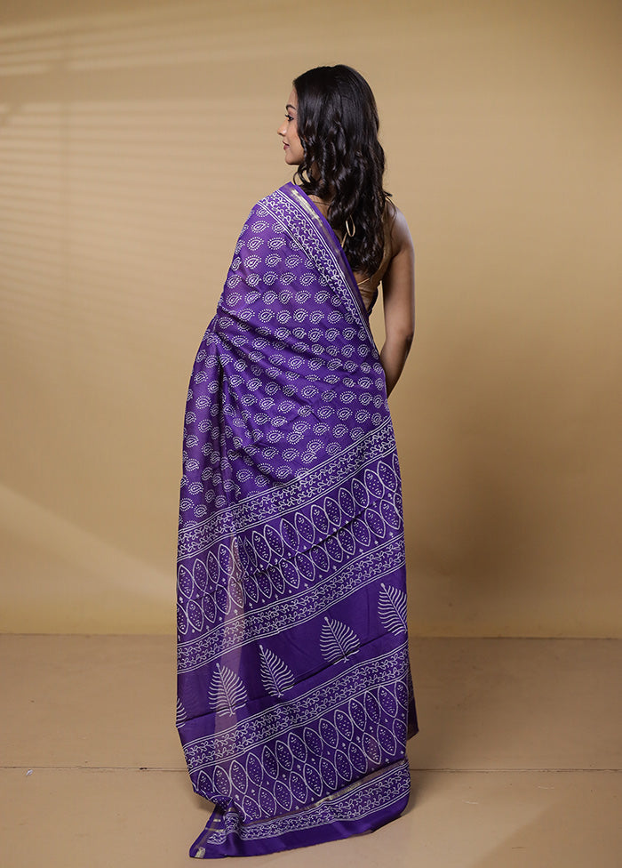 Purple Chanderi Cotton Saree With Blouse Piece