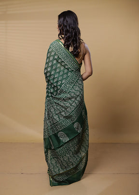 Green Chanderi Cotton Saree With Blouse Piece