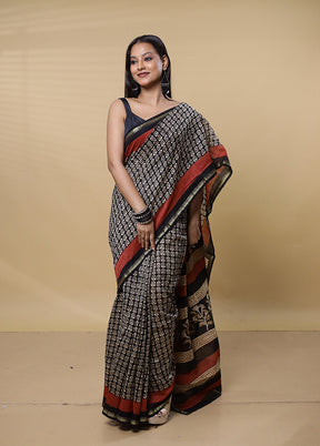 Black Chanderi Cotton Saree With Blouse Piece